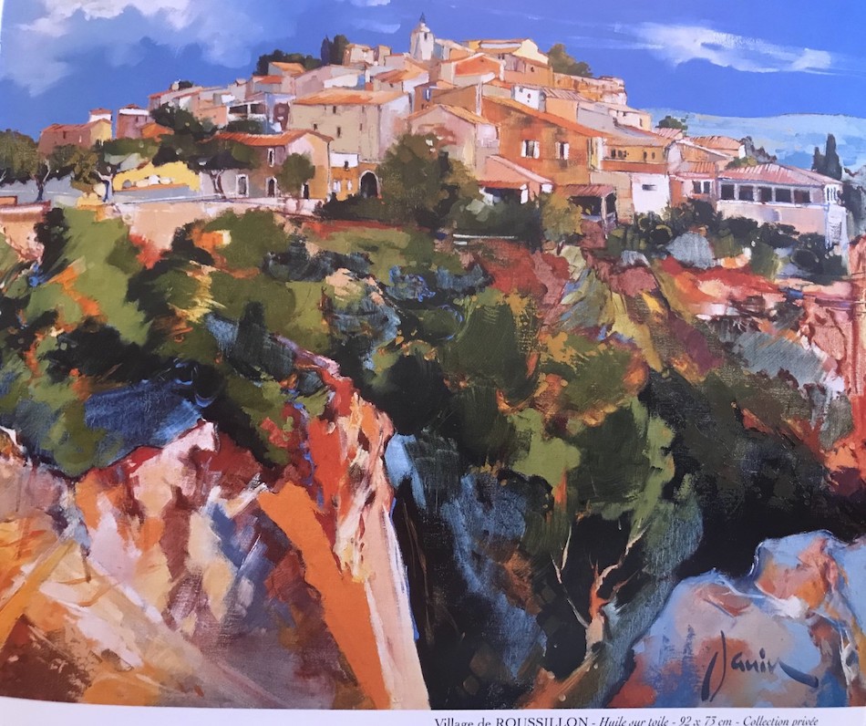 Peinture du village de Roussillon dans le Luberon à côté de l'hôtel César à Bonnieux